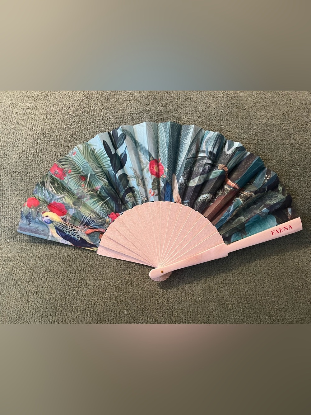 NEW Faena Miami Hotel Buenos Aires Blue Bird Wooden Fabric Fan